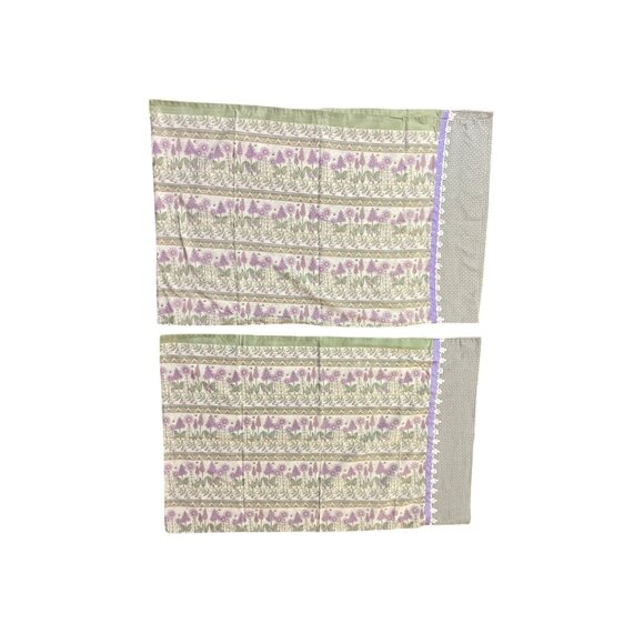 Vintage Handmade Pillowcases Set of 2 Used Standard Size Purple Green Floral - Picture 16 of 16